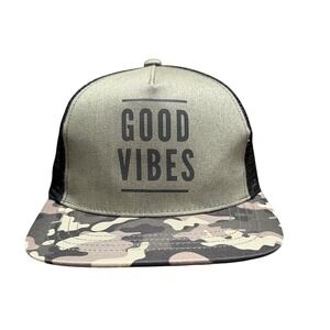 Good Vibes Trucker Hat Men's One Size Camo Flat Bill Adjustable